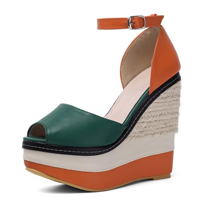 TeresaCollections Color block Peep Toe Fashion Wedges Platforms