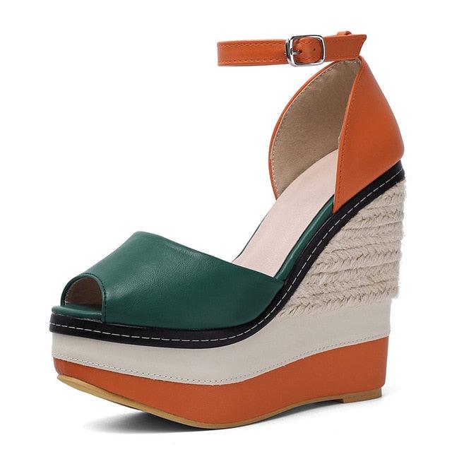 Color-block  Peep Toe Fashion Wedges Platforms - TeresaCollections