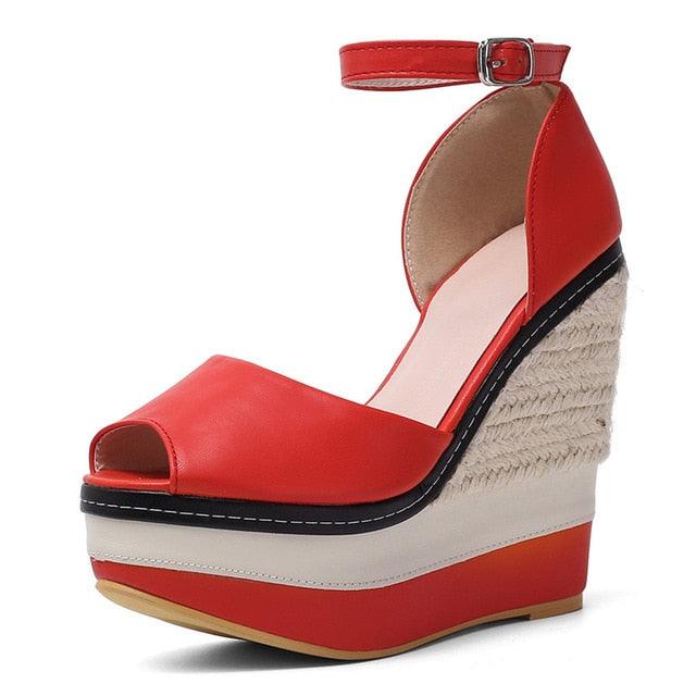 Color-block  Peep Toe Fashion Wedges Platforms - TeresaCollections