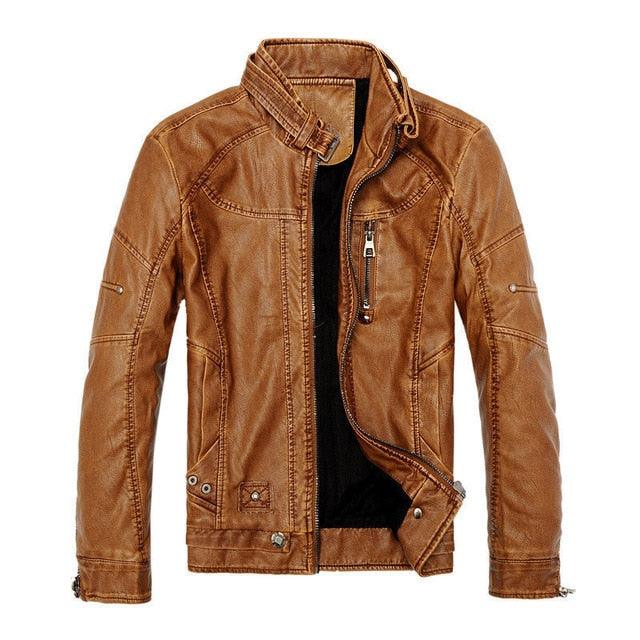 Warm Men Motorcycle Leather Jacket - TeresaCollections