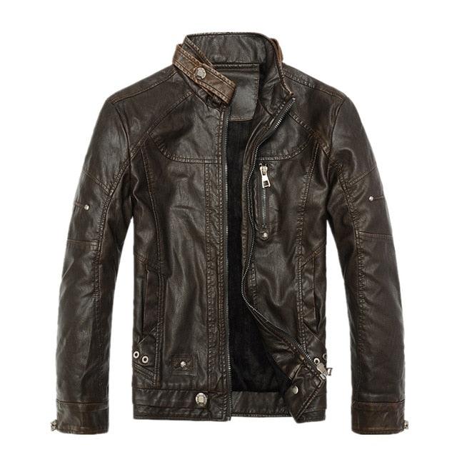 Warm Men Motorcycle Leather Jacket - TeresaCollections