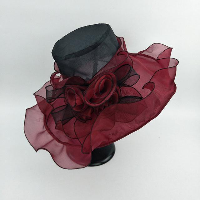 Organza  Kentucky Derby Big Flower Wide Brim Duchess Vintage Hat - TeresaCollections