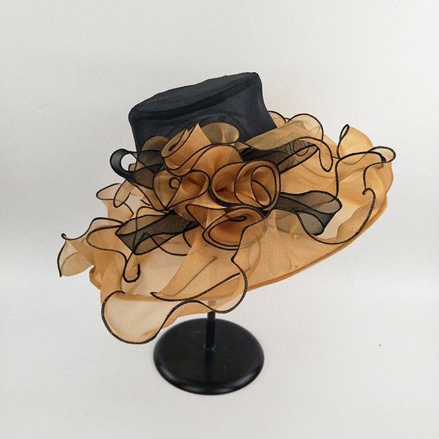 Organza  Kentucky Derby Big Flower Wide Brim Duchess Vintage Hat - TeresaCollections