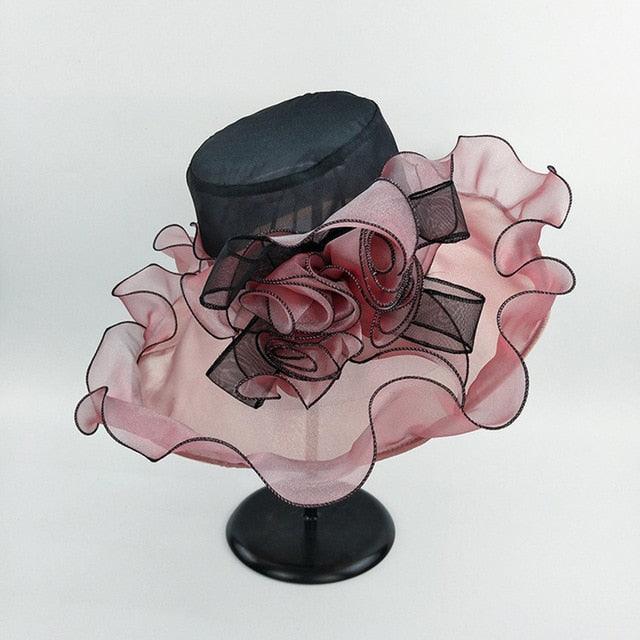 Organza  Kentucky Derby Big Flower Wide Brim Duchess Vintage Hat - TeresaCollections