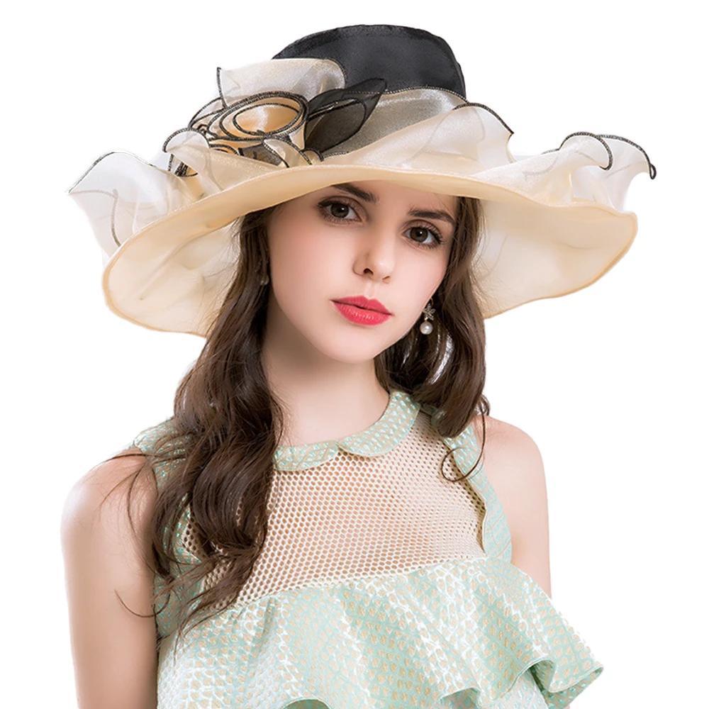 Organza  Kentucky Derby Big Flower Wide Brim Duchess Vintage Hat - TeresaCollections