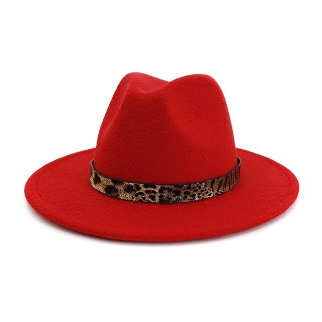 Leopard Grain Felt Wide Brim Plain Felted Woolen  Fedora Hat - TeresaCollections