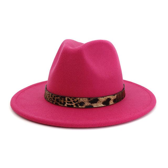 Leopard Grain Felt Wide Brim Plain Felted Woolen  Fedora Hat - TeresaCollections