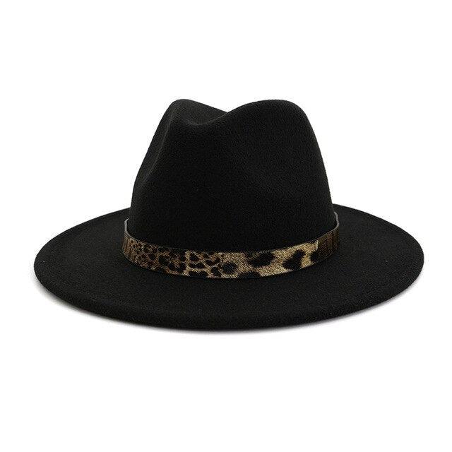 Leopard Grain Felt Wide Brim Plain Felted Woolen  Fedora Hat - TeresaCollections