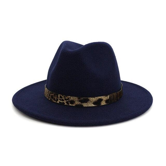 Leopard Grain Felt Wide Brim Plain Felted Woolen  Fedora Hat - TeresaCollections