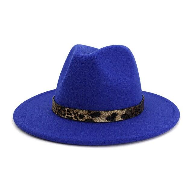 Leopard Grain Felt Wide Brim Plain Felted Woolen  Fedora Hat - TeresaCollections