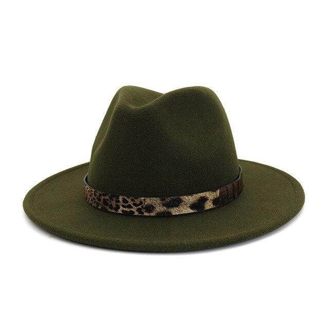 Leopard Grain Felt Wide Brim Plain Felted Woolen  Fedora Hat - TeresaCollections