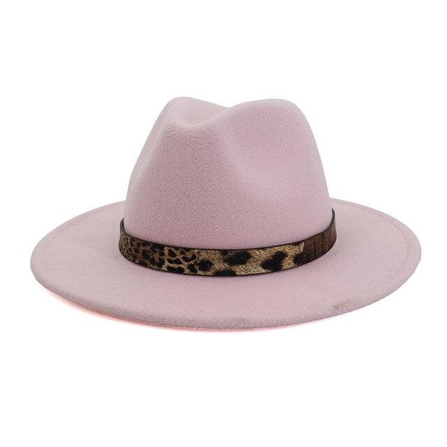 Leopard Grain Felt Wide Brim Plain Felted Woolen  Fedora Hat - TeresaCollections