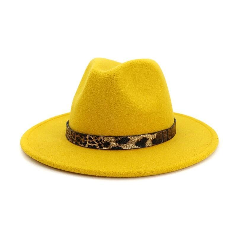 Leopard Grain Felt Wide Brim Plain Felted Woolen  Fedora Hat - TeresaCollections