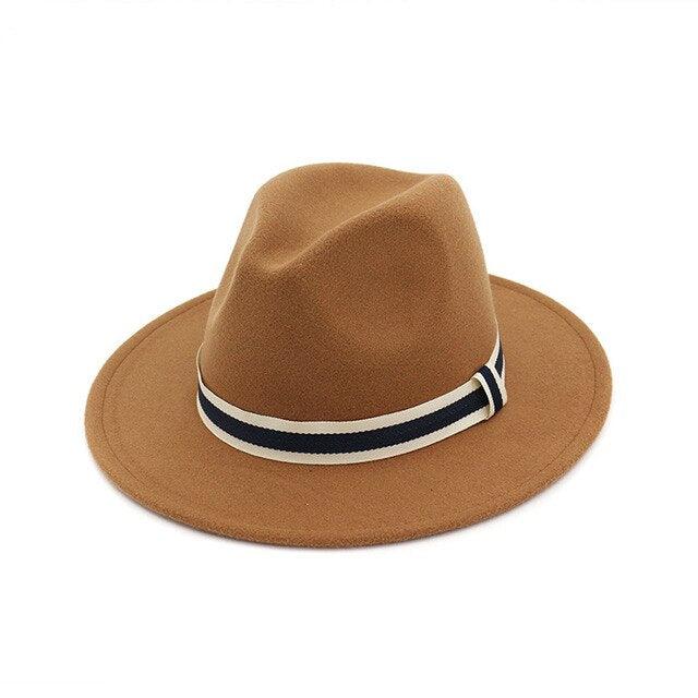 Striped Belt Flat BrimJazz Fedoras Hat - TeresaCollections