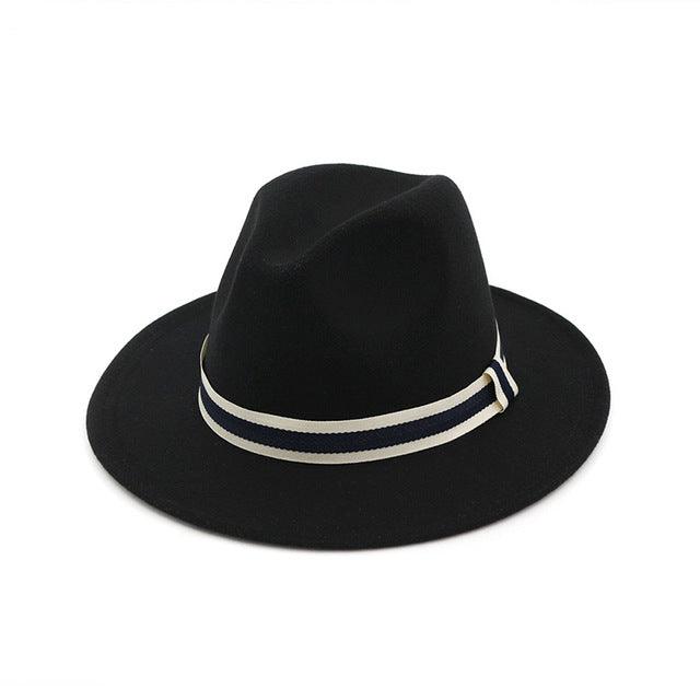 Striped Belt Flat BrimJazz Fedoras Hat - TeresaCollections