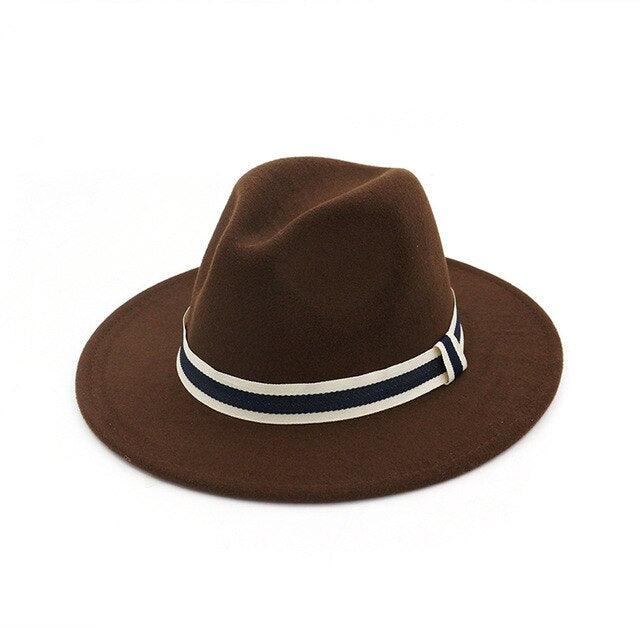 Striped Belt Flat BrimJazz Fedoras Hat - TeresaCollections