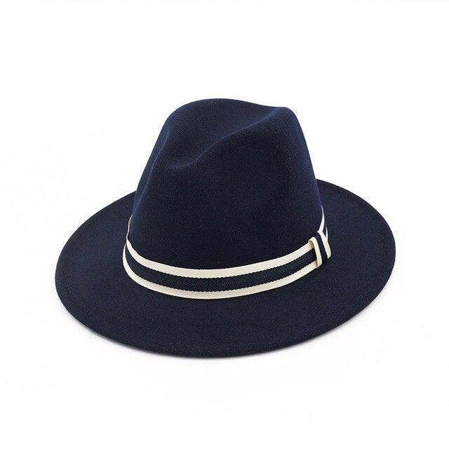 Striped Belt Flat BrimJazz Fedoras Hat - TeresaCollections