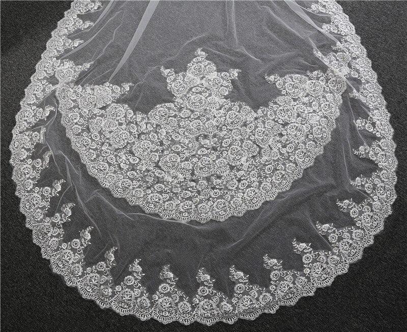 5 Meter White Ivory Cathedral Long Lace Edge Bridal Wedding Veil - TeresaCollections