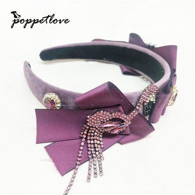 Purple Rhinestone Flamingo Crystal Bride Pearl HairBand - TeresaCollections