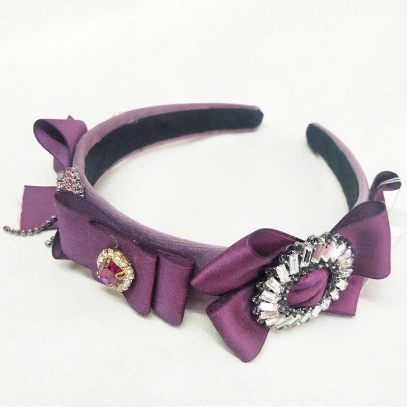 Purple Rhinestone Flamingo Crystal Bride Pearl HairBand - TeresaCollections