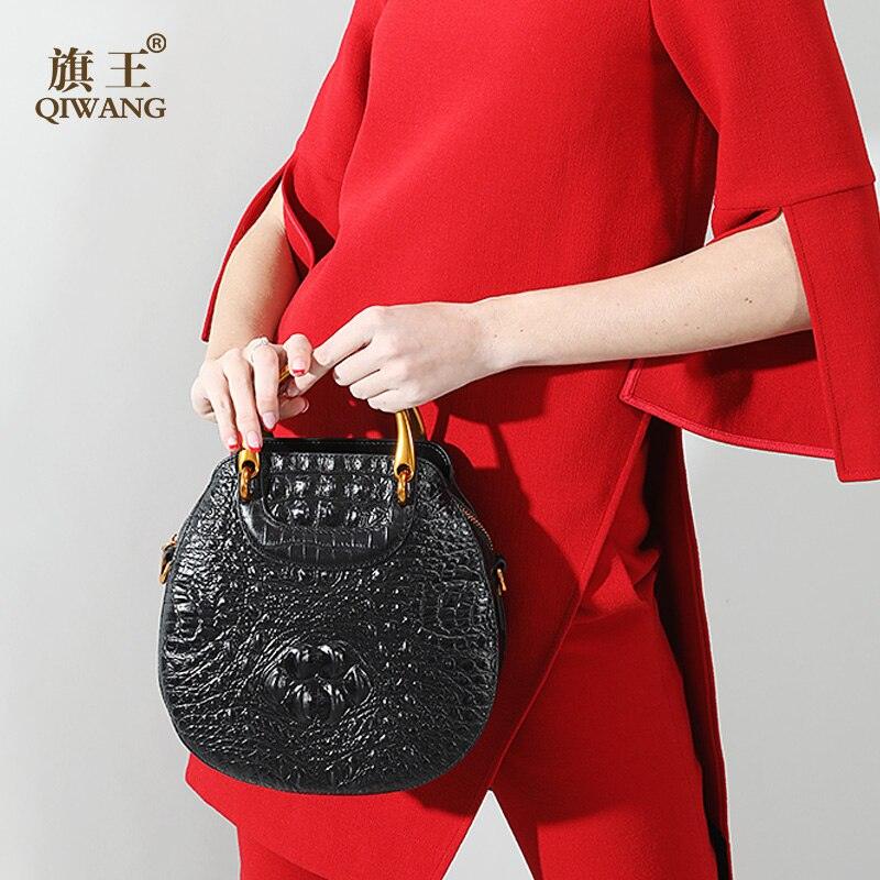 Black Real Genuine Leather Crocodile Head Pattern Metal Handle Luxury Handle - TeresaCollections