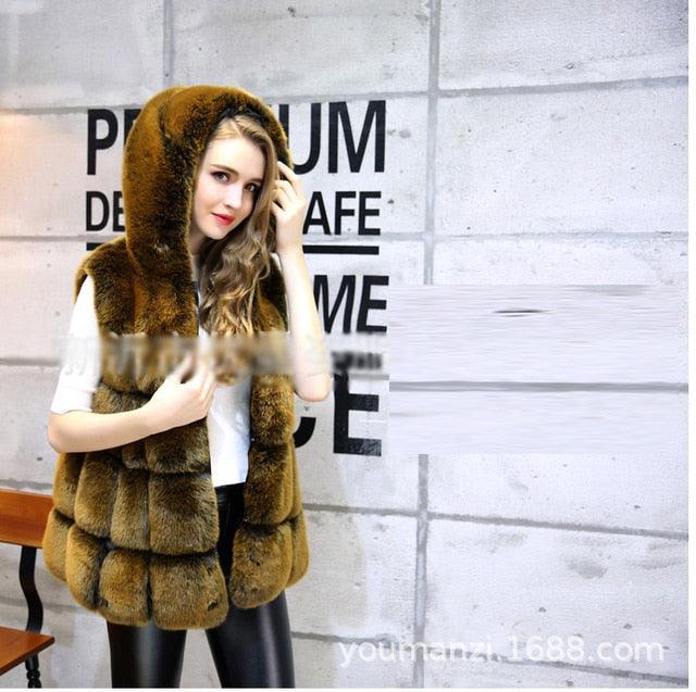 Slim Sleeveless Faux Fox Fur Vest Winter Jacket - TeresaCollections