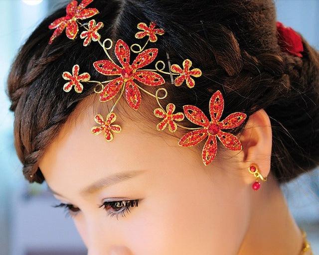 Red Bridal Hair Accessory - TeresaCollections