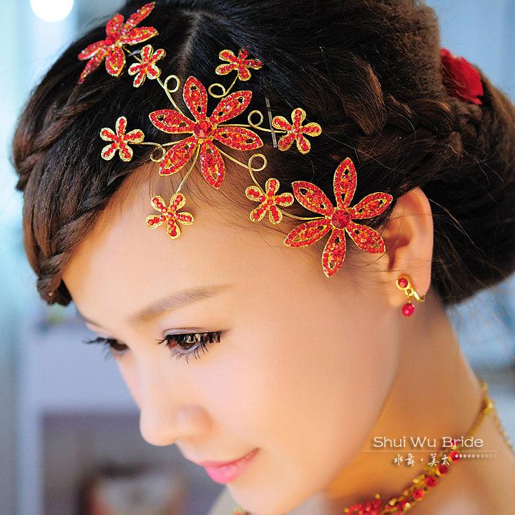 Red Bridal Hair Accessory - TeresaCollections
