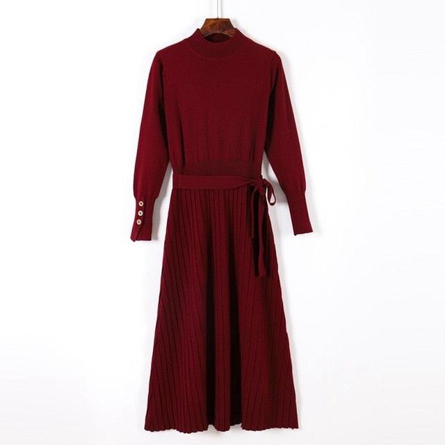 A Line Knitted Warm Sweater Dress - TeresaCollections