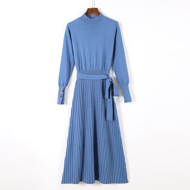 A Line Knitted Warm Sweater Dress - TeresaCollections