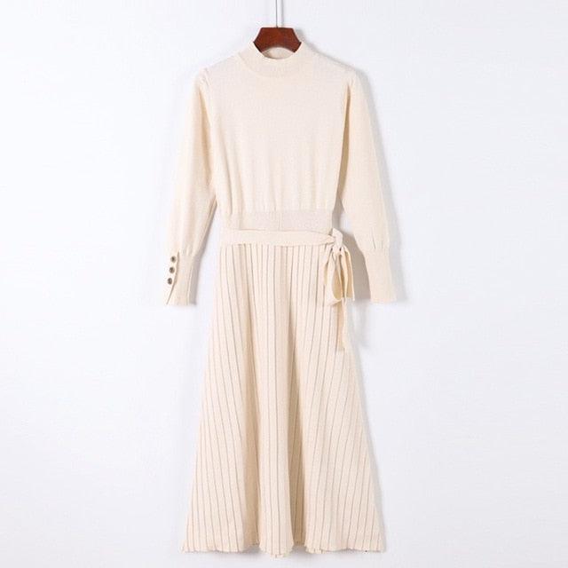 A Line Knitted Warm Sweater Dress - TeresaCollections