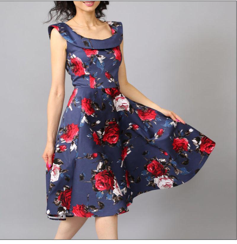 Vintage Floral Print Retro Dress - TeresaCollections