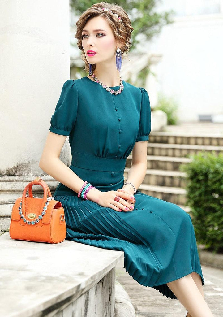 Green Vintage Midi Dress - TeresaCollections