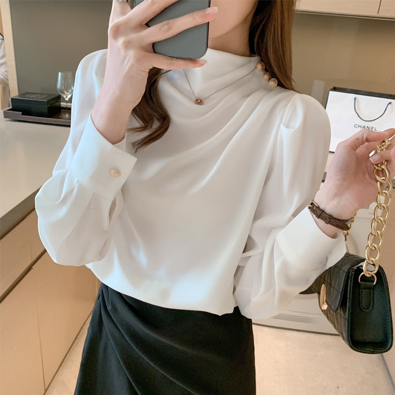 Silk Puff Satin Boatneck Blouse