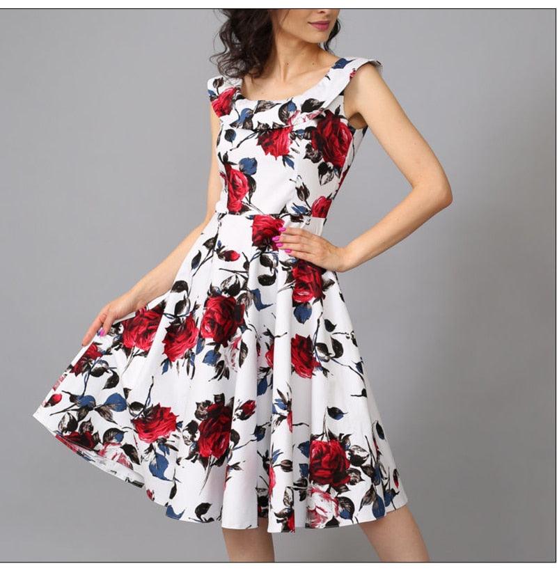 Vintage Floral Print Retro Dress - TeresaCollections