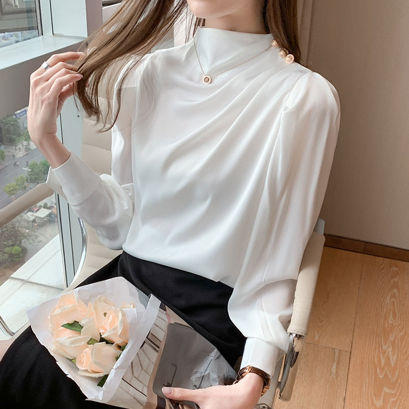 Silk Puff Satin Boatneck Blouse