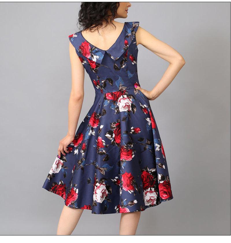 Vintage Floral Print Retro Dress - TeresaCollections