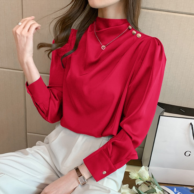 Silk Puff Satin Boatneck Blouse