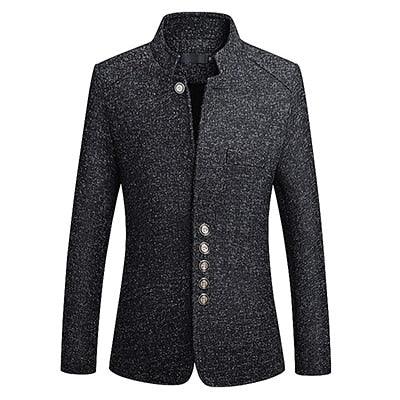 Business Casual Stand Collar Male Blazer Slim Fit Mens Blazer Jacket - TeresaCollections