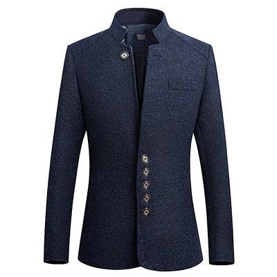 Business Casual Stand Collar Male Blazer Slim Fit Mens Blazer Jacket - TeresaCollections