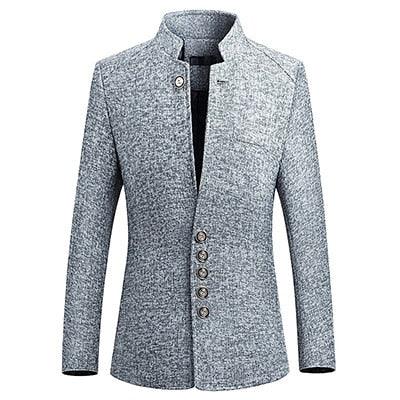 Business Casual Stand Collar Male Blazer Slim Fit Mens Blazer Jacket - TeresaCollections