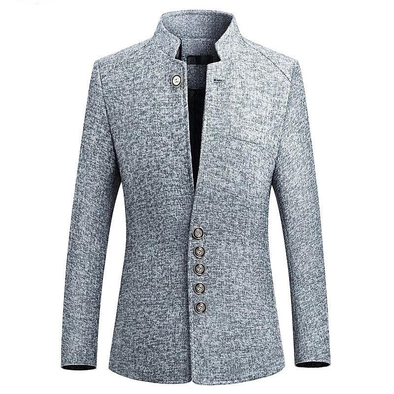 Business Casual Stand Collar Male Blazer Slim Fit Mens Blazer Jacket - TeresaCollections