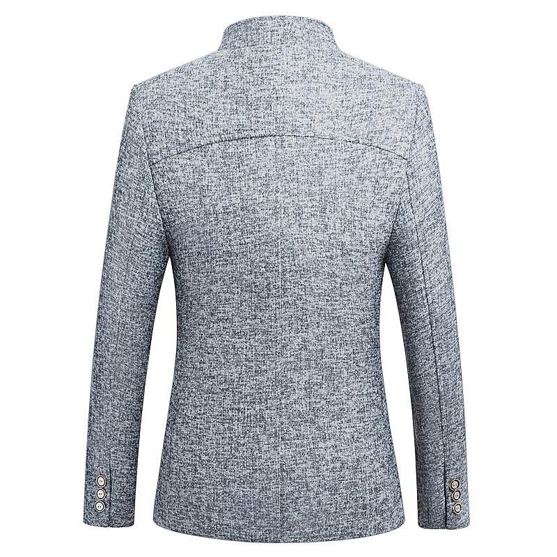 Business Casual Stand Collar Male Blazer Slim Fit Mens Blazer Jacket - TeresaCollections