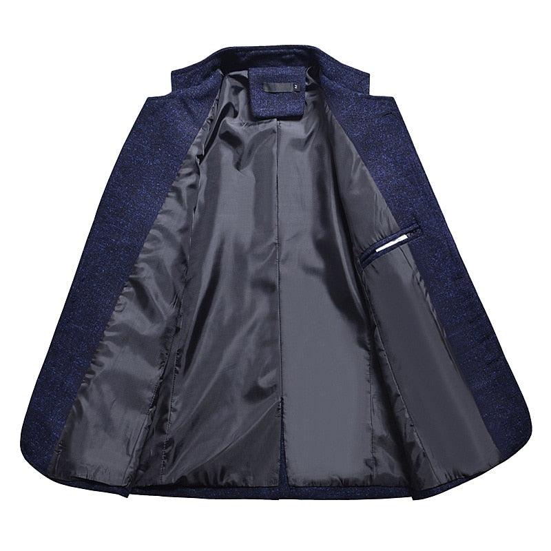 Business Casual Stand Collar Male Blazer Slim Fit Mens Blazer Jacket - TeresaCollections