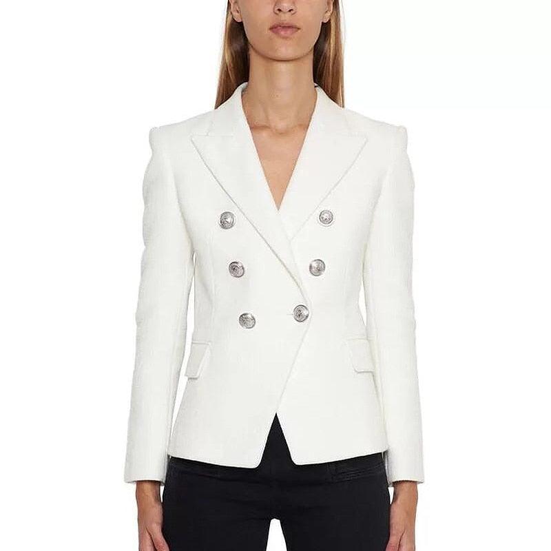 Silver Lion Buttons Double Breasted Blazer Jacket - TeresaCollections