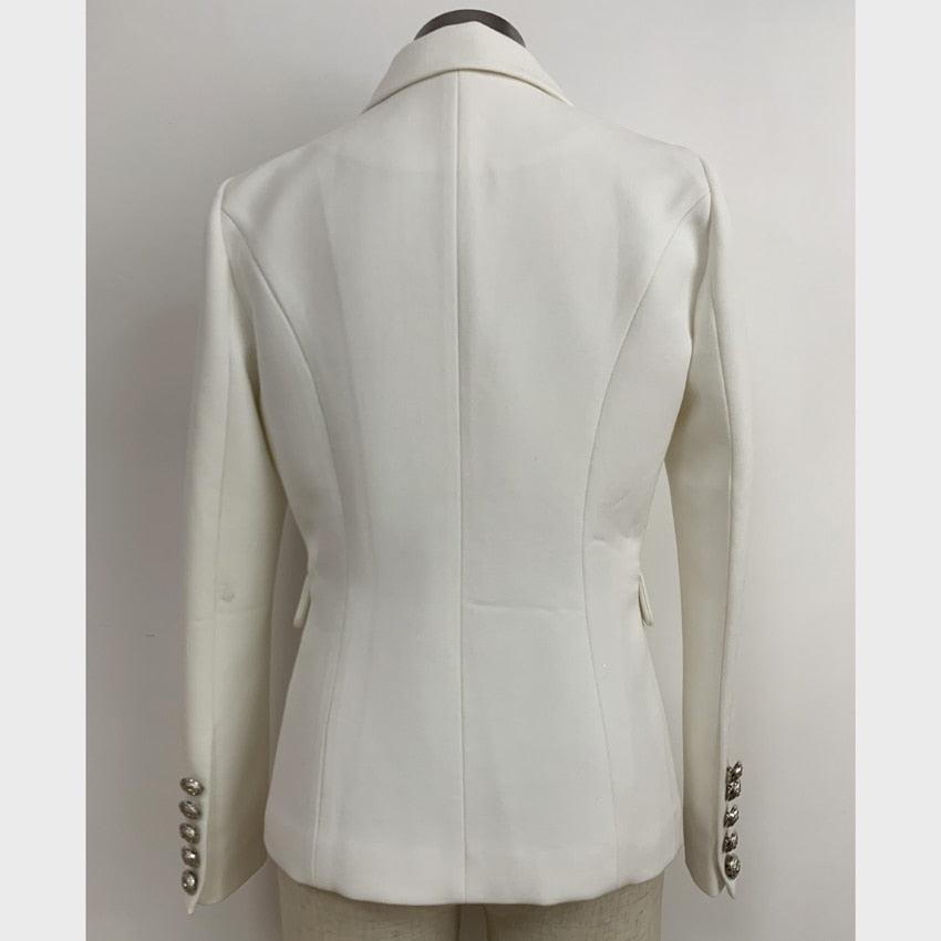 Silver Lion Buttons Double Breasted Blazer Jacket - TeresaCollections