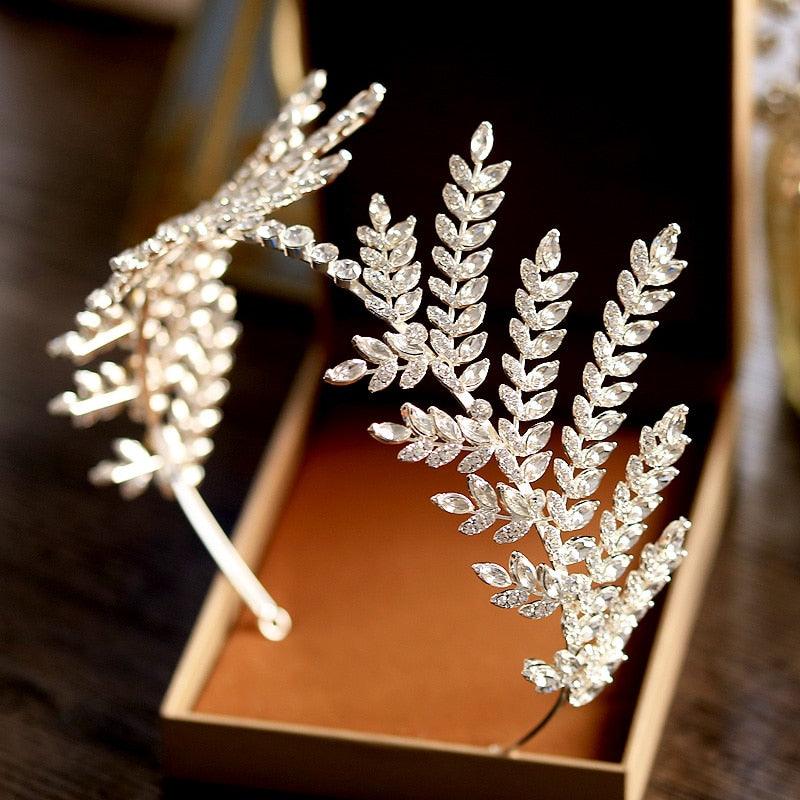 Luxury Clear Crystal Olive Branch Wedding Headband Tiara - TeresaCollections