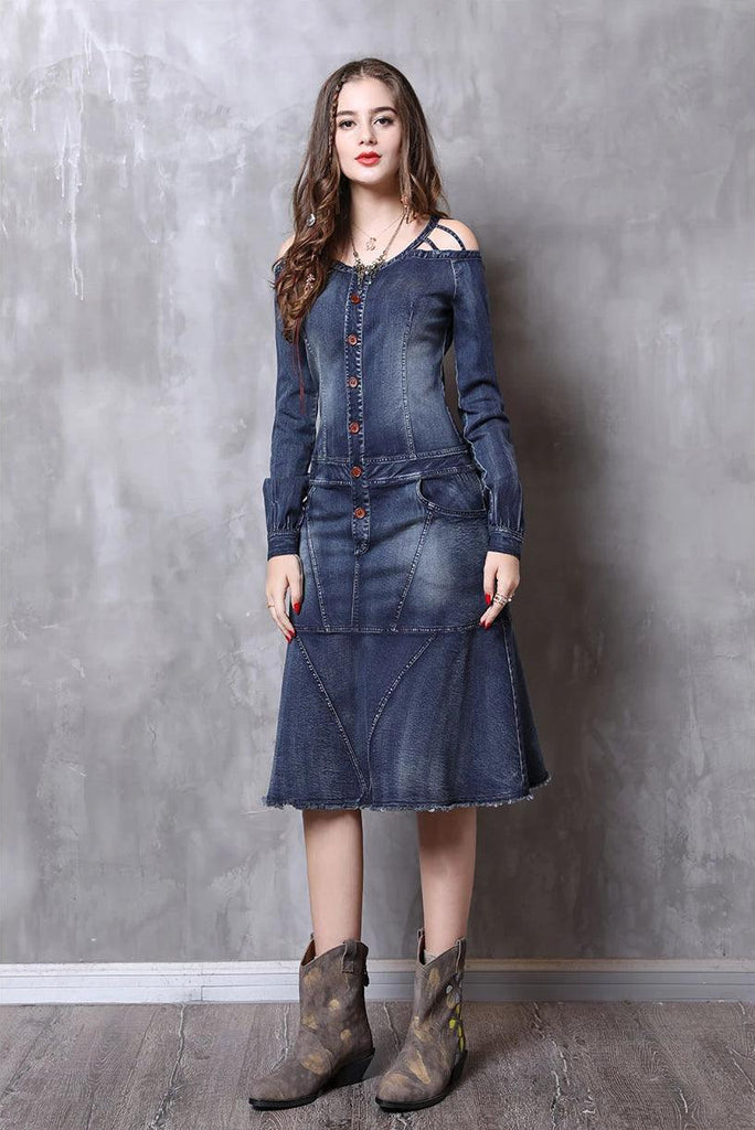 Denim Vintage Women Dress - TeresaCollections