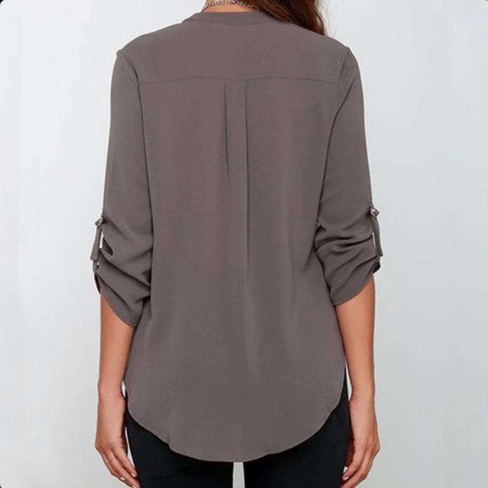 Chiffon V-Neck Loose Blouse - TeresaCollections