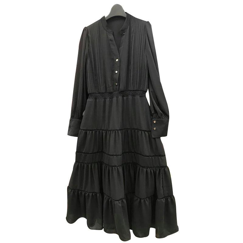 Elegant V Neck High Waist Long Sleeve Floor Length Maxi Dress - TeresaCollections